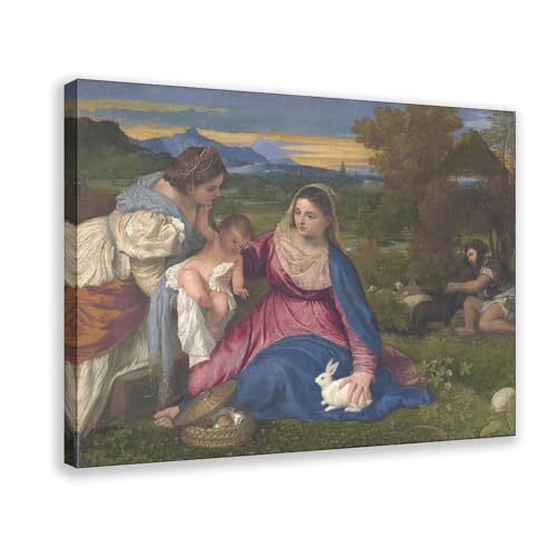 Impression sur toile La Vierge du lapin Titian cadre suspendu 61x91cm