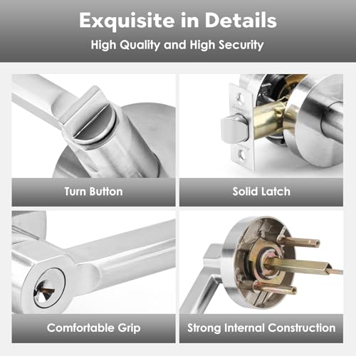 ANNFUZ Solid Zinc Alloy Keyed Door Handle with Key, Reversible for Interior & Exterior Doors for Office/Bedroom,Entry Door Lever,Lockable,Non-Key-Alike,Universal Left/Right Handed Door,Brushed Nickel