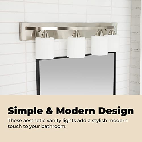 Dorence Vanity Bath Light Bar Interior Lighting Fixtures Over Mirror Modern Glass Shade, Hollywood Style Wall Sconce For Makeup Dressing Table (Brushed Nickel, 4 - Lights) #TOP2