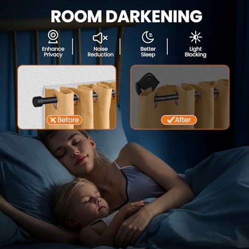 Image of 2 Pack Curtain Rod Wrap Around Adjustable Room Darkening Blackout Curtain Rod 28-42 inch Easy Install Black Curtain Rods for Windows Bedroom Outdoor