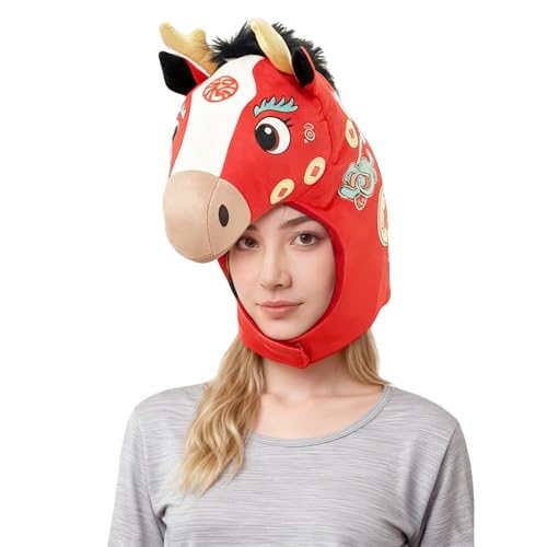 Chapeau Tête De Cheval - Nouvel An Lunaire 2026 Tête de Cheval en Peluche | Accessoire Cosplay Couvre-Chef - Pour Adultes Spectacles Créateurs De Contenu...