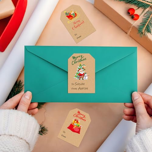 200Pcs Self-Adhesive Tags for Presents - Natural Brown Kraft Name Tags for Holiday Label Stickers