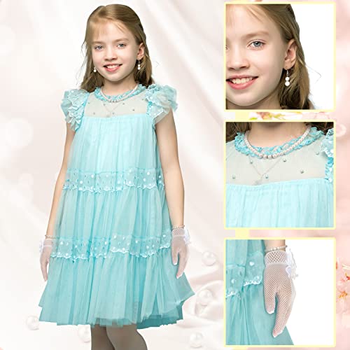 4 Pcs Pearl Sets For Girls Little Girls Jewelry Girls Pearl Necklace Bracelet Earrings With Faux Pearl And Bow (White, Beige) #TOP5