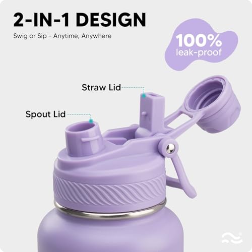 Image of Swigina [2-IN-1 LID] Insulated Water Bottle with Silicone Boot (36hrs Cold /18hrs Hot) - DIY Stickers, Leakproof, BPA Free, 32 oz