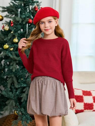 Image of Haloumoning Girls Fall Sweater Kids Ribbed Knit Split Pullover Tops 5-14Y