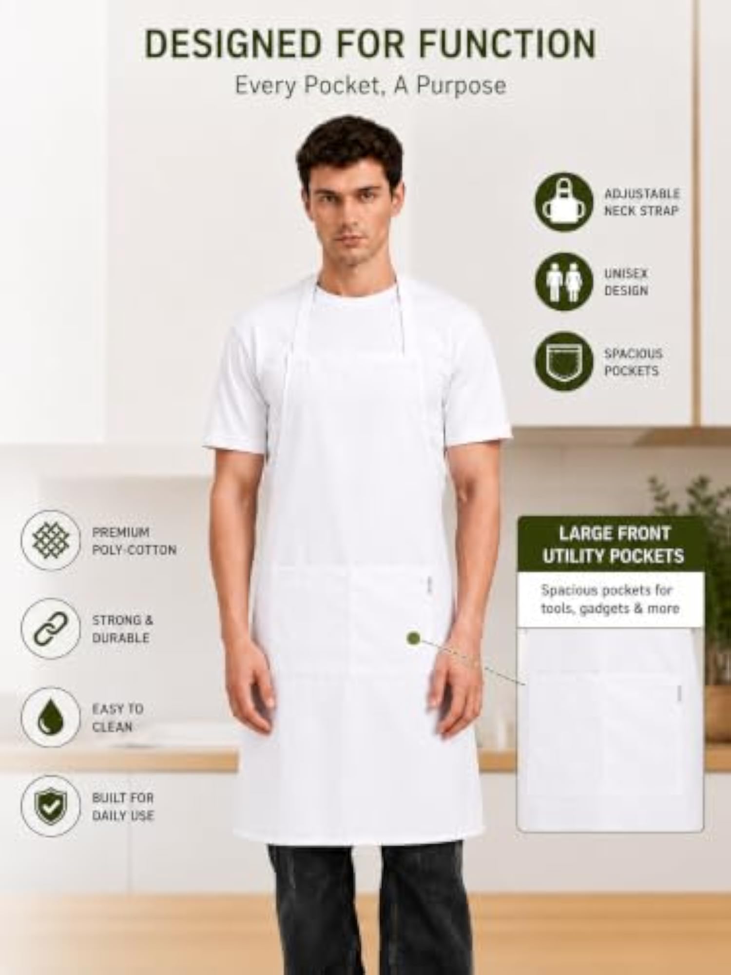 Premium Quality Chef Bib Apron with Large Front Pockets