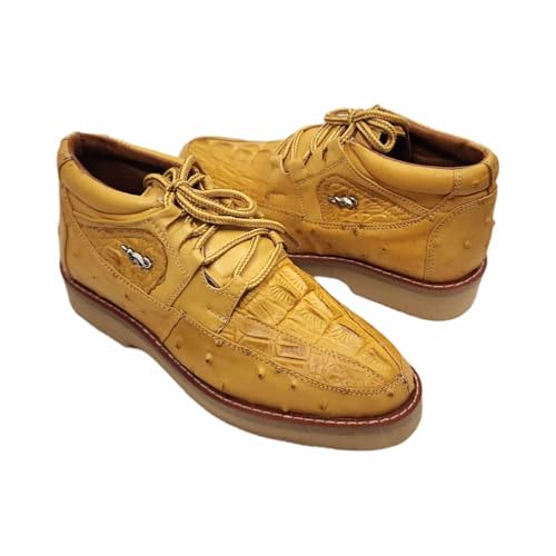 Men Genuine Cowhide Crocodile/Ostrich Print Western Tennis Laces Shoes Work Shoes