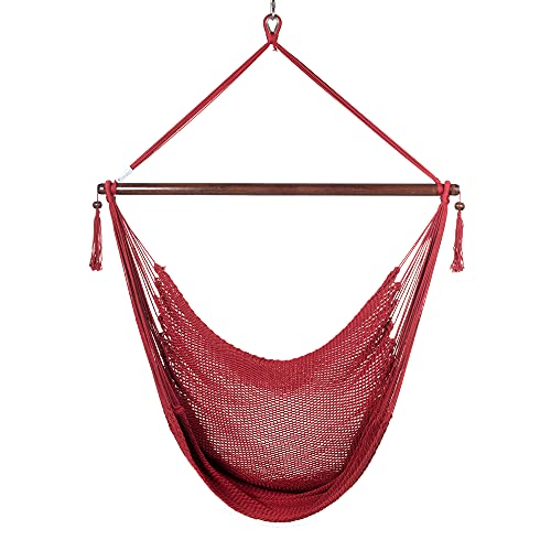 Large Caribbean Hammock Chair - 48 Inch - Polyester - Hanging Chair - Red #TOP1