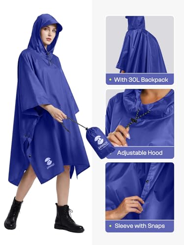 Image of SaphiRose Hooded Rain Poncho Waterproof Raincoat Jacket for Men Women Adults