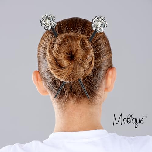 Barrettes en bois noir fleuries strass irisé pince cheveux femme - 2