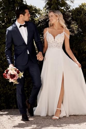 Floral Beach Wedding Dress for Women Bride A Line Simple Lace Appliques Princess Boho Bridal Dresses 20253