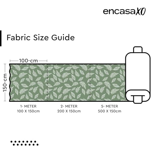 Image of Encasa XO Printed Fabric 59 inch (150 Cms) - Green Big Leaves - Decorative Soft & Smooth, 100% Cotton Cloth for Curtains, Cushions, Dress Material, Upholstery, Bedcover - 1 Meter