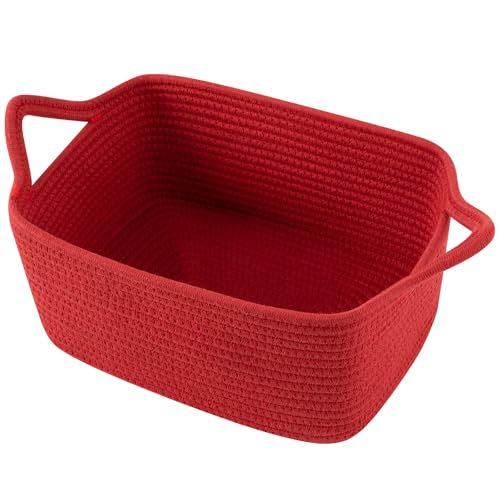 Image of OIAHOMY Woven Basket, Gift Basket Empty with Gift Bags and Ribbons, Rope Baskets for Baby Showers, Storage Baskets with Handles for Nursery, Pet Toy Organizer - Red