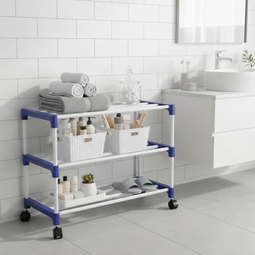 Image of CIPLA PLAST Shoe Rack for Home | Floor Standing Shoes Shelf | 3 Tier Layer Plastic Foldable Shoe Stand, Shoe Organiser for Home & Office White and Blue, Portable Storage Organizer