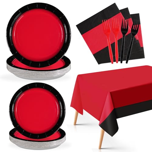 98 Pcs Red and Black Birthday Party Decorations, Serves 24