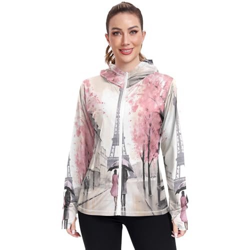 RPLIFE Abbigliamento Protezione Solare Donna Torre Eiffel People Walking Near Maglie da Trekking UPF 50+, S-XXL, Persone che camminano vicino a Torre Eiff, Small