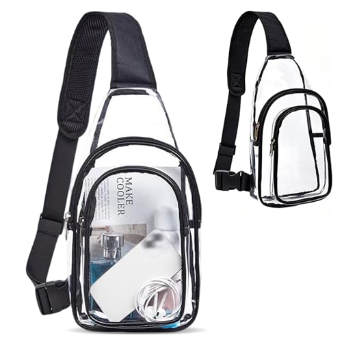 KASESSS Bolsa de Pecho Transparente de PVC, Aprobado por Estadios Bolso Bandolera Hombre, Bolso Transparente Mujer con Correa Ajustable, Riñonera Resistente Al Aguariñonera para Conciertos Viajes