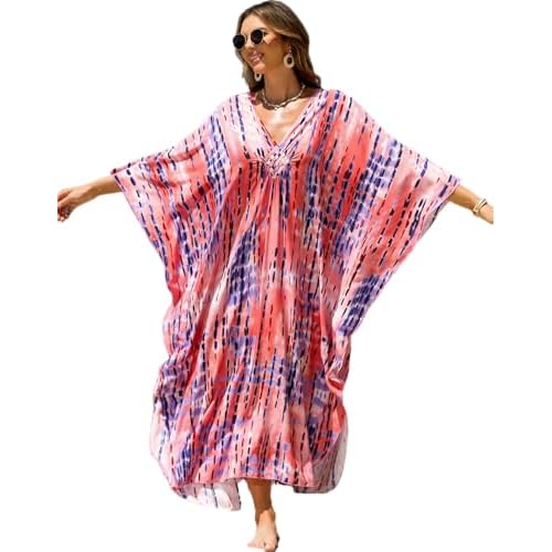 RanRui Women's Plus Size Caftans tie dye Vneck Kaftan Dresses Loose Soft Kaftan Loungewear X-Large 927-13