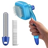 Dog Self Cleaning Slicker Brush - Retractable Wire Bristles for Shedding Short & Long Haired Dogs & Cats - Grooming Tool with Hair Remover - Removes Loose Fur, Undercoat, Tangles - Free Pet Comb