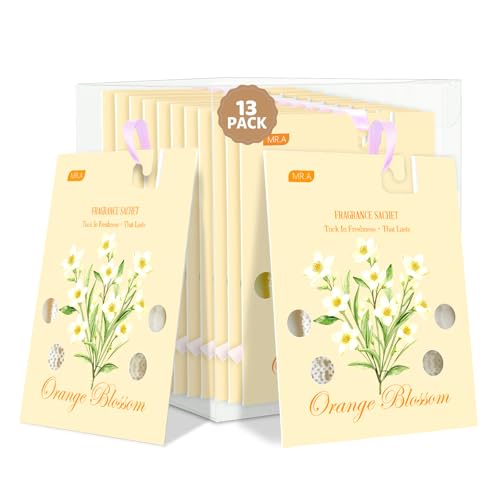 13 Packs Orange Blossom Scented Sachets for Drawer and Closet, Long-Lasting Car Air Freshener Sachet Bags, Drawer deodorizers Fresh Scents, Fragrance Bedroom Essentials