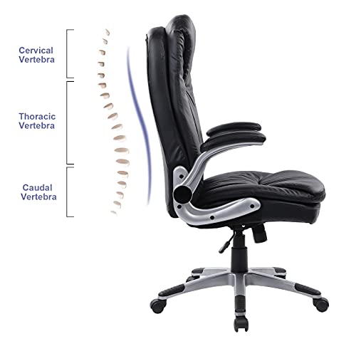 Bosmiller Executive Office Chair Ergonomic Leather Desk Chair With Flip-Up Arms Double Padded Seat Cushion And Adjustable Tilt Angle Lumbar Support Home Office Desk Chair For Home Office Work #TOP4