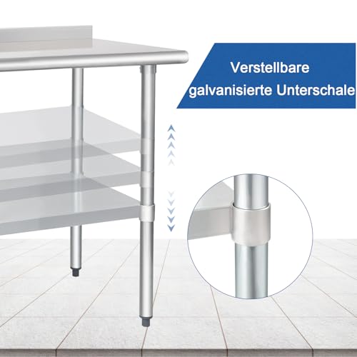 HARDURA Edelstahl Tisch Lebensmittelzubereitung Arbeitstische 61×122cm Heavy Duty Commercial mit Unterboden und Backsplash für Restaurant Küche Haus und Hotel