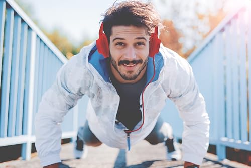 Image of Coby Super Bass Over Ear Headphones w /Adjustable Headband | 3.5 mm AUX in w /Remote | On Ear Headset MP3 Audio Device | One-Touch Answer Button, Built-in Mic (Red)