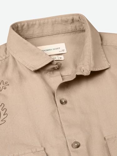 Image of Thomas Scott Men's | Embroidered Printed | Half Sleeve | Regular Fit | 100% Cotton | Double Pocket | Spread Collar | Casual Shirt
