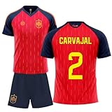 Stock Futbol camiseta selección española mundial 2026-2028 replica oficial | Kit niño camiseta y pantalón | Carvajal 2 | Roja | Equipación fútbol infantil | Cómoda y transpirable