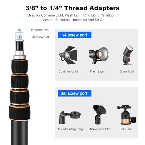 Soonpho 260cm Aluminum Alloy Travel Light Stand Portable Photography Tripod Lightweight 102.36in Photo Studio Tripod for Strobe Reflector Softbox Umbrella Video Shooting Background with Carrying Bag - Image 2