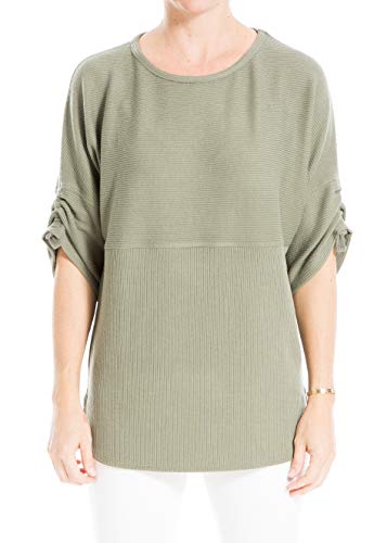 Max Studio Women's Ruched Sleeve Rib Knit Pullover, Lichen, Medium #TOP1
