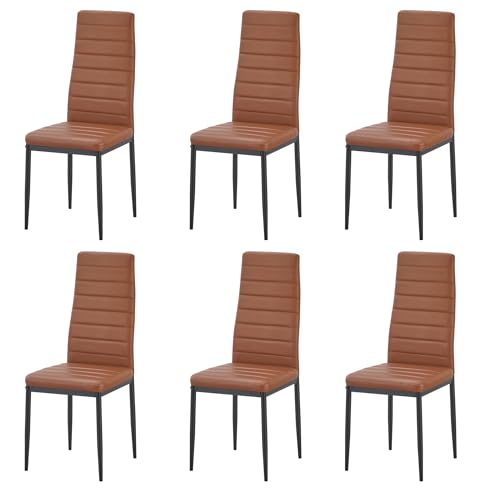 Image of Stanew Set of 6 Modern Dining Chairs, Kitchen Chair Leather with Metal Legs and Foot Pads,Thick Padded Seats,Backrest Set.(Brown,6 Chairs)