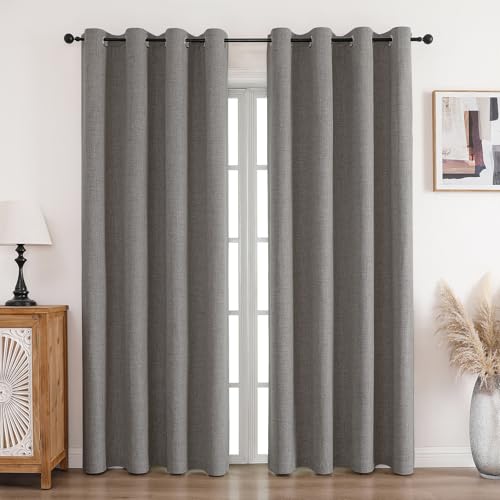 CUCRAF 100% Blackout Curtains Charcoal Grey 114 Inch Drop 2 Panels Soft Texture Energy Saving Sun Blocking Thermal Eyelet Curtains for Bedroom Living Room 66 X 114 Inch