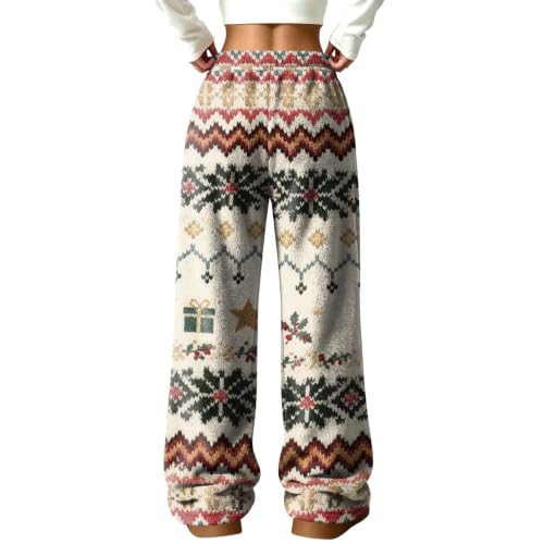 Women's Wide Leg Pants Palazzo Christmas Print Flannel Pj Bottoms - image 7