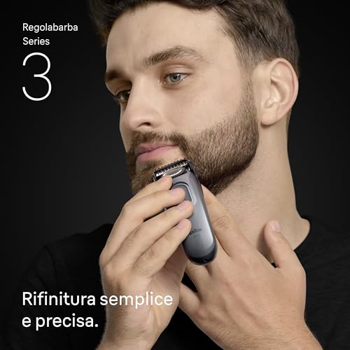 Braun Regolabarba Uomo Series 3, +4 Strumenti Di Styling, Lama Ultra Affilata, 50 Min Di Utilizzo, 40 Lunghezze, Rasoio Elettrico Barba, BT3525, Grigio - Immagine 1