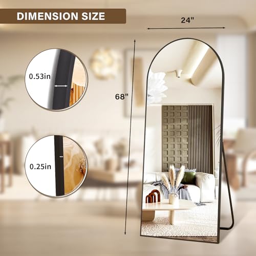 XRAMFY 24x68 Arched Full Length Mirror Floor Mirrors with Aluminum Alloy Frame Free-Standing Wall Mounted Floor Mirrors or Large Dressing Mirror, Black Mirror Full Length by XRAMFY - Image 5