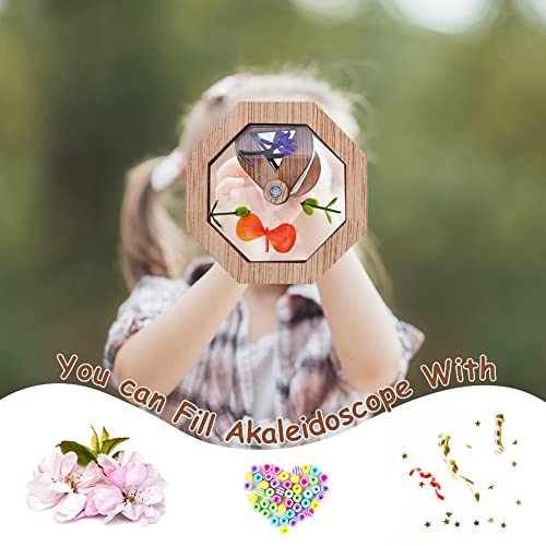 AUAUY Natural DIY Kaleidoscope Kit, New Wooden Kaleidoscope Classic Magic Rotating Kaleidoscope Making Set, Handmade Educational Toys for Nature Lovers Birthday (Octagon)