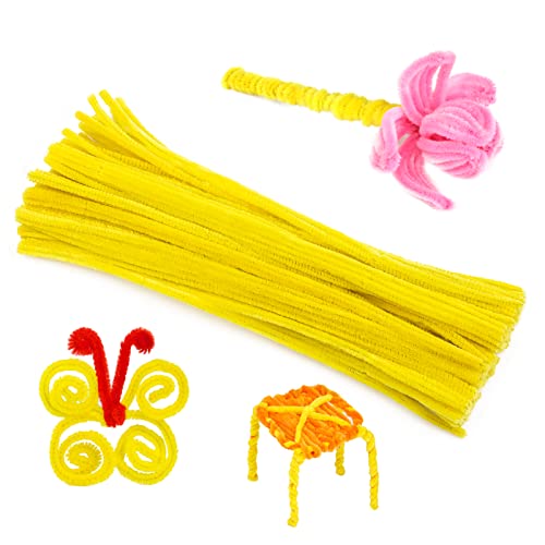 100 piezas limpiadores de tuberías, tallos de chenilla, limpiadores de tuberías amarillos, suministros de manualidades para bricolaje, arte y manualidades