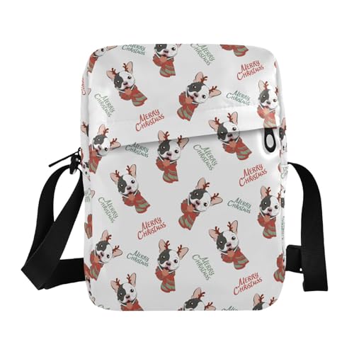 Christmas Cute French Bulldog Small Crossbody Bag for Men Women Mini Messenger Bag Shoulder Handbag With Adjustable Straps
