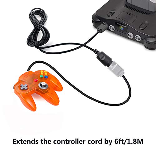 miadore 2-Pack Wired Classic 64 Controller Bundle with 2 Extension Cords [1.8m/6ft ] Compatible with N64 Video Game Console (Clear Orange and Green) - Thumbnail 6