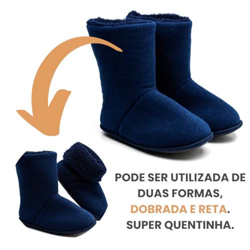 Pantufa Bota Polar Antiderrapante Super Quentinha Disponível do 27 até 46 (Azul Marinho, BR, Adulto,