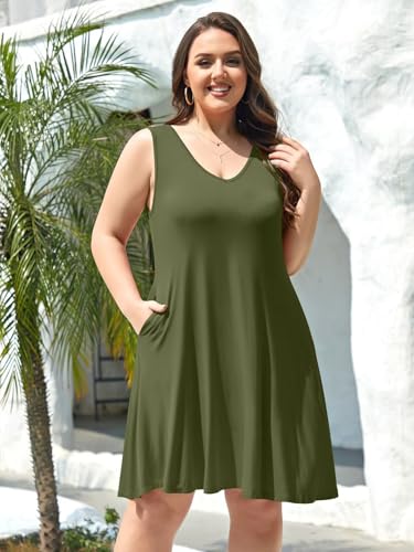 Image of BELAROI Women Casual Summer Dresses Plus Size Sundress V Neck Swing Tank Dress Sleeveless Criss-Cross Beach Cover Ups Pockets