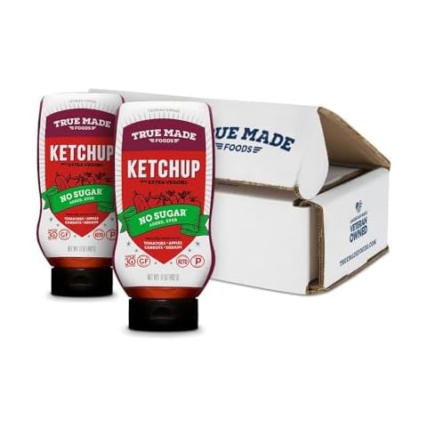 True Made Foods - No Sugar Added Ketchup - Condiment Squeeze Bottles Made with Fruit and Veggies for Barbeque Grilling and BBQ Toppings, Healthy Sauce for Cookout, Whole 30, Keto, Vegan(17oz, 2 Pack) Cover