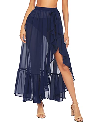 Ekouaer Sarong Swimsuit Cover Ups For Women Chiffon Beach Tie Wrap Skirt Sexy Long Bikini Sheer Scarf Bathing Suit Bottom(Navy,Xxl) #TOP2