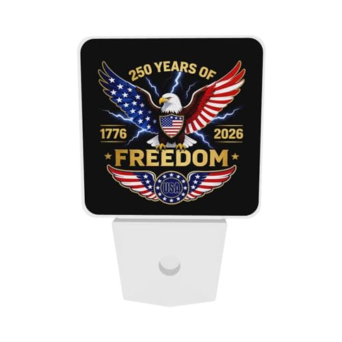 Image of 250 Years of USA Night Light Set of 2, Patriotic Eagle Auto Sensor LED Dusk-to-Dawn Nightlights, Plug-in Sensor Lamp for Bedroom Bathroom Kitchen Hallway Stairs Decorative
