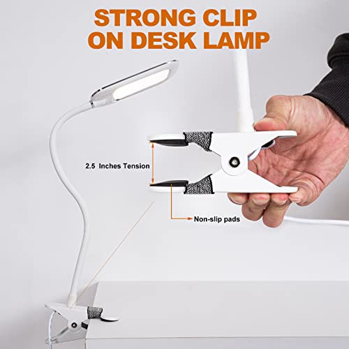 Eye Caring Desk Lamp With Clamp,Full Spectrum Eye Protection Led Clip On Desk Lamp,Dimmable Bright 8W Book Light For Reading In Bed,Daylight Usb Powered Adjustable Gooseneck Small Light For Dorm #TOP2