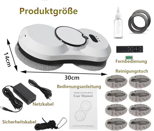 ZMURED Fensterputzroboter mit Sprühfunktion, 5600 Pa Elektrischer Fensterreiniger, 3 Reinigungsmodi, Smart Navigation, Fernbedienung, streifenfreie Glaskantenerkennung
