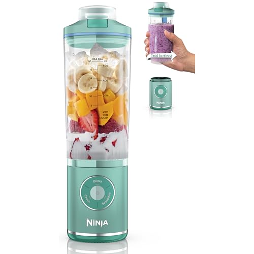 Ninja Blast Max, Portable Blender + Twist & Go, Personal Smoothie, Blend, Ice Crush, 3 Programs, Cordless, 22oz removable Vessel, Dishwasher Safe, Leakproof, Sea Glass/Blue, BC251BL1