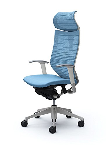 オカムラ オフィスチェア バロン 可動ヘッドレスト 可動肘 座クッション アクアブルー CP81DW-FGR4 シルバー ホワイトフレーム