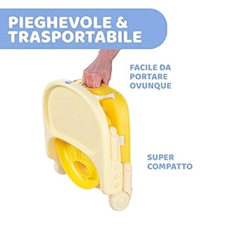 Chicco Pocket Snack Rialzo Sedia per Bambini 6 Mesi-3 Anni (15 kg), Seggiolino Pappa Alzasedia da Tavolo Portatile e Regolabile, Seggiolone Chiusura Compatta, Vassoio Rimovibile, Giallo